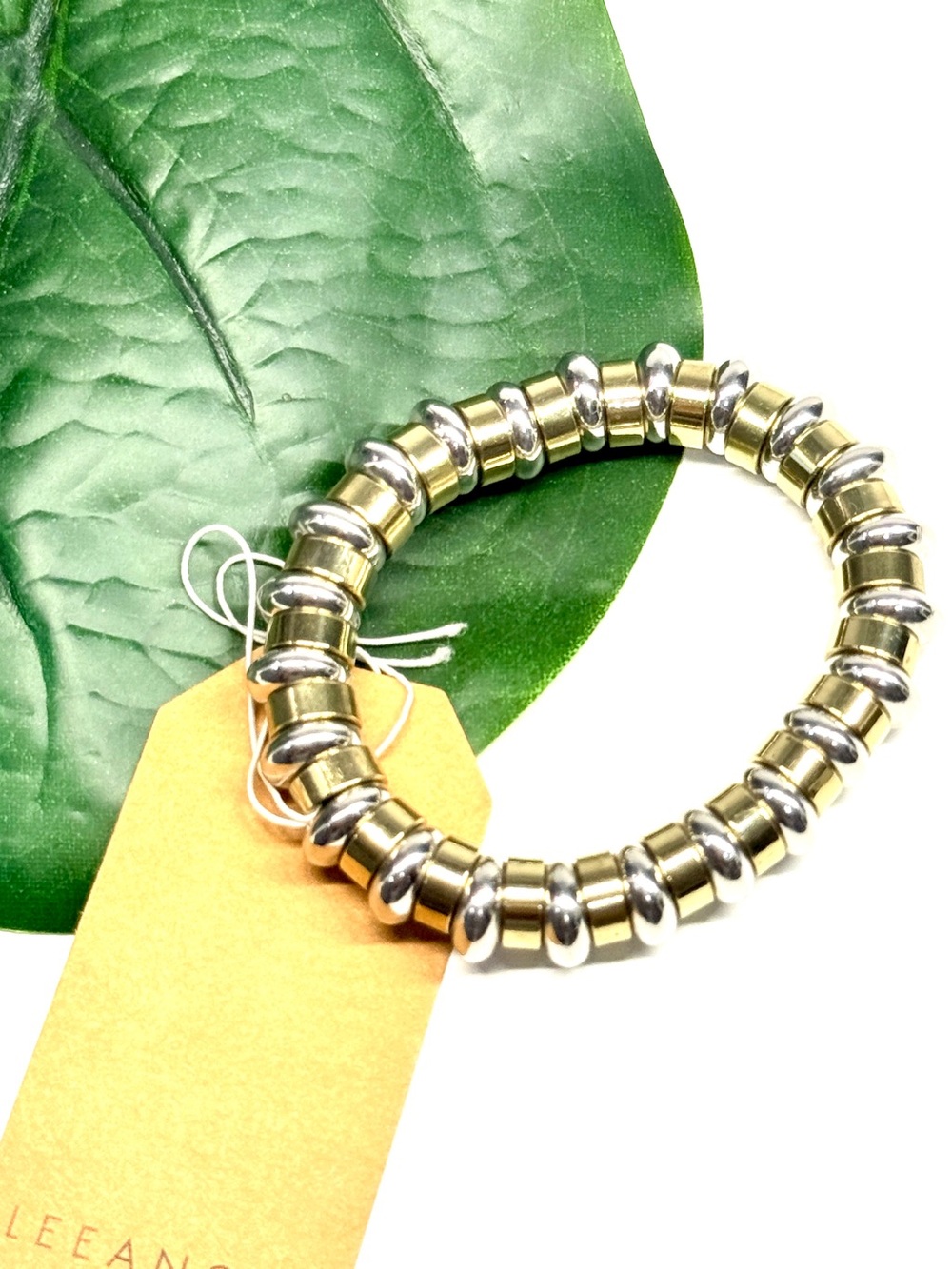 Lee Angel Neiman Marcus Two Tone Beaded Stretch Bangle NWT